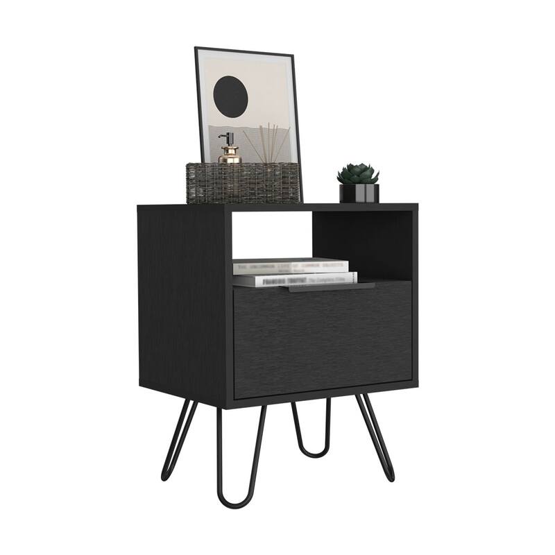 Nightstand With Single Drawer And Hairpin Legs