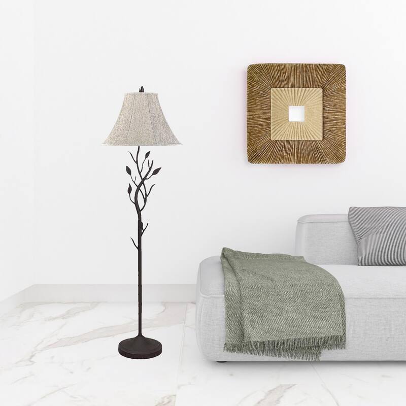 62" Grey Traditional Shaped Floor Lamp With Brown Bell Shade - 17" x 17" x 62"