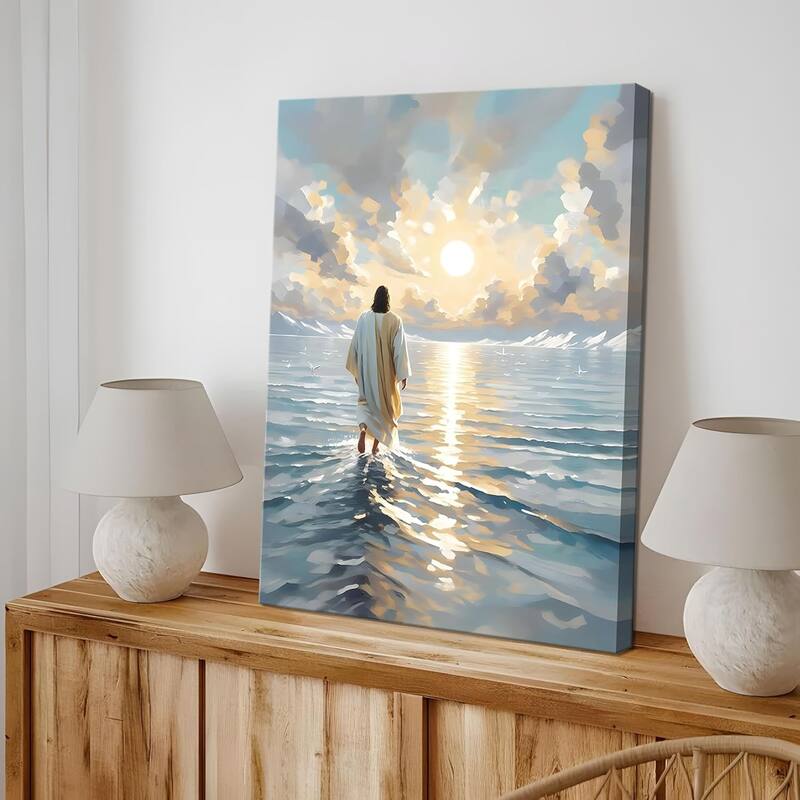Jesus Canvas Wall Art, Christian Wall Decor of Jesus Walking on Water