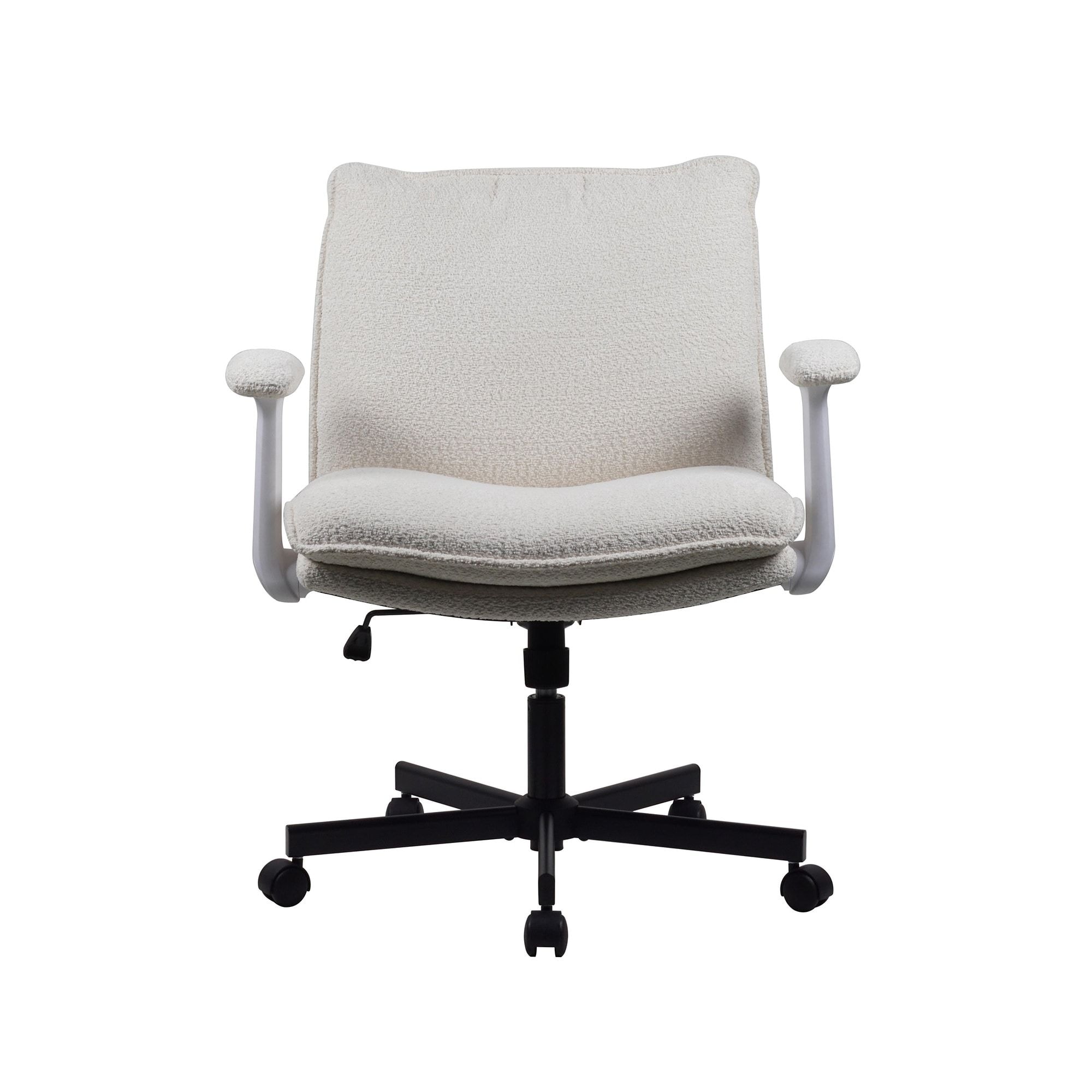 Cross-Legged Friendly Office Chair with Criss Cross Frame, Fold-Down Arms, Upholstered Wide-Seat Desk Chair for Home Office