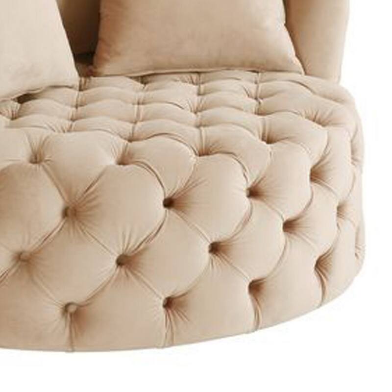 Swivel Accent Chair with Curved Design and Button Tufting, Beige