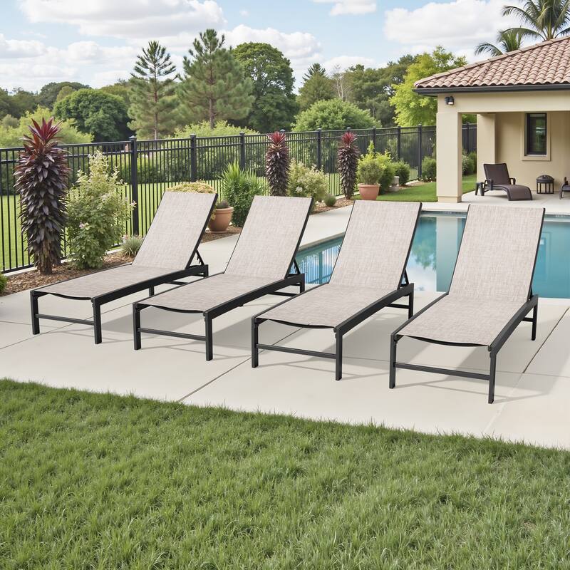 Crestlive Products Outdoor Patio Adjustable Chaise Lounge Chairs - Beige - 4PC