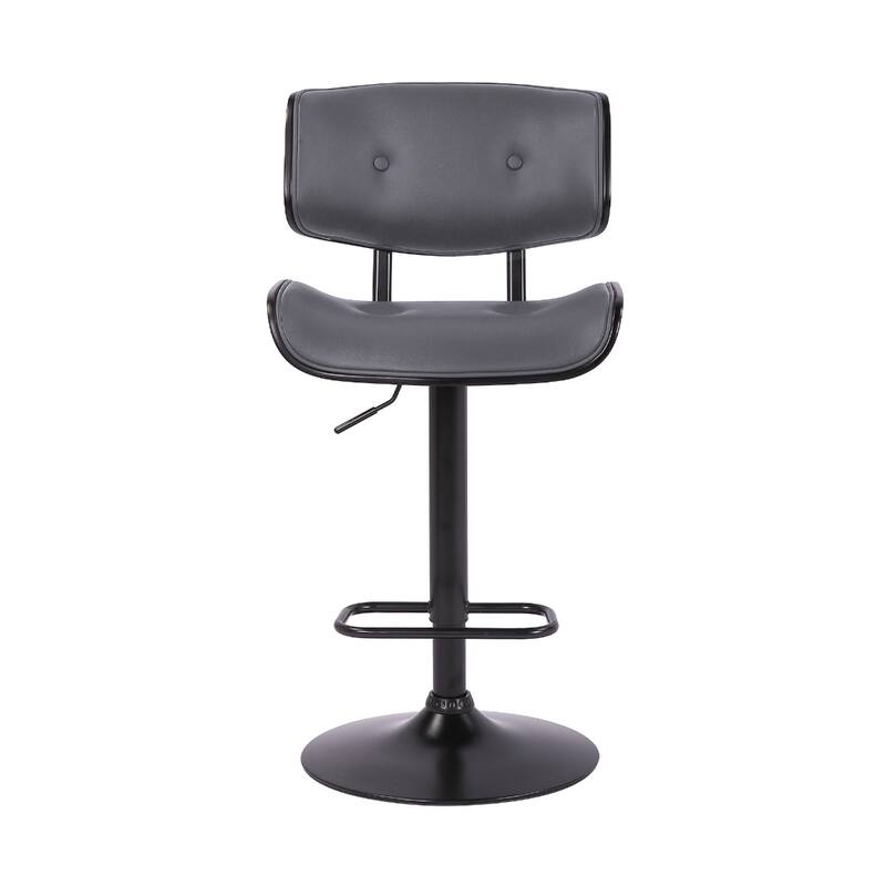 Grey and Black Full Backrest Swivel Bar Stool with Faux Leather Upholstery Seat and Footrest Lever Lift - 46”H x 20”W x 22”D