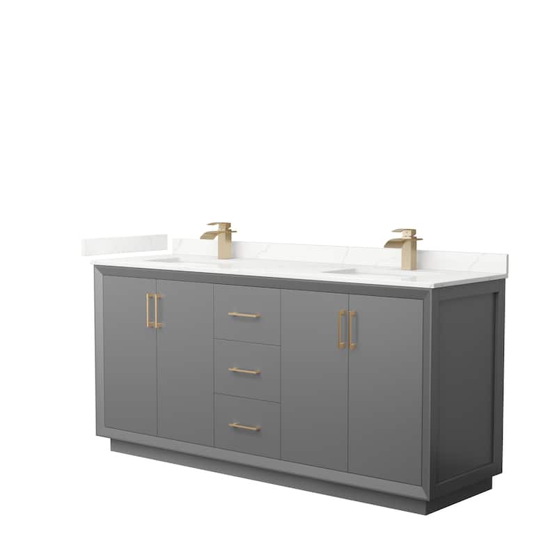 Strada 72-inch Double Vanity, Quartz Top - Dark Gray, Bronze Trim, Giotto Quartz Top