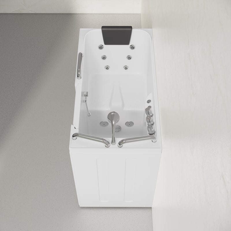 Auvergne 53" X 27" Ada Right Drain Walk-In Soaking Bathtub In White with Faucet Set, Drain, Grab Bars, Pillow - 53