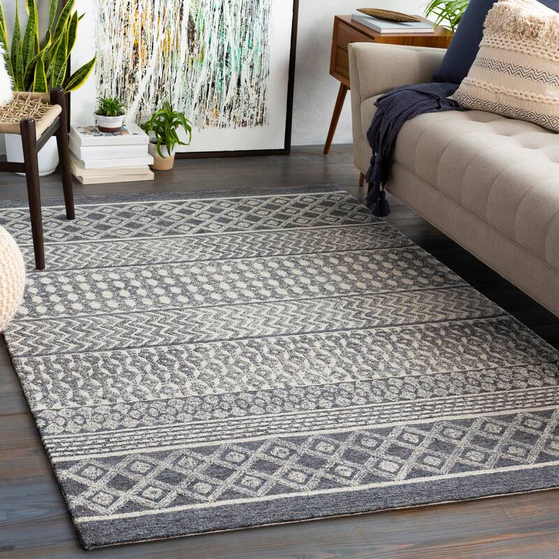 Livabliss Amira Handmade Wool Moroccan Area Rug - 2'6" x 6' - Charcoal