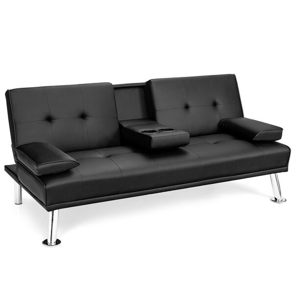 black futon couch with cup holders