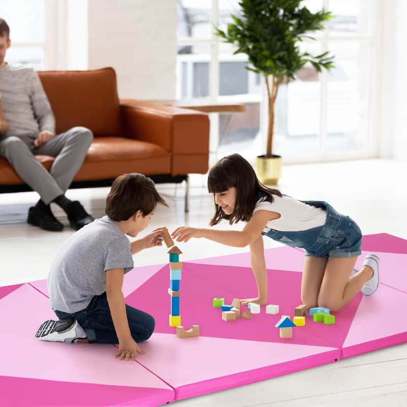 4-Panel Foldable Gymnastics Mat with Shock Absorbing Foam and Hook Loop Secure Connection - 120" x 48" x 2"