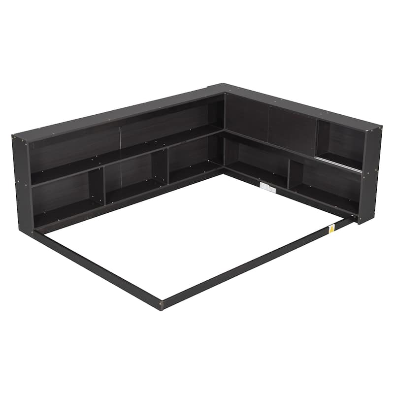 Floor Bed with L-shaped Bookcases and sliding doors