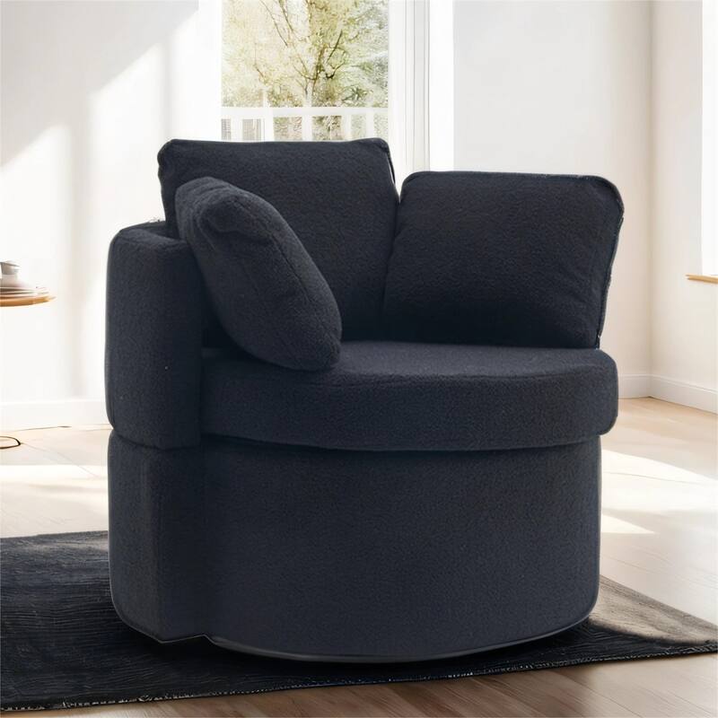 Teddy Fabric Swivel and Storage Chair w/ Back Cushion for Living Room