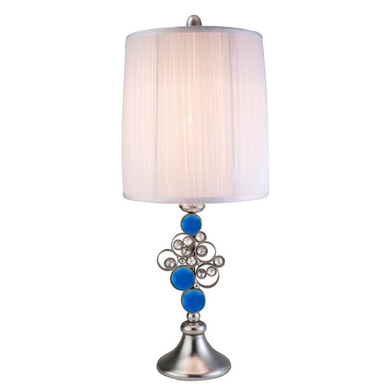 28" Tall Polyresin Table Lamp "Just Dazzle" with Silver finish, White Shade - Silver