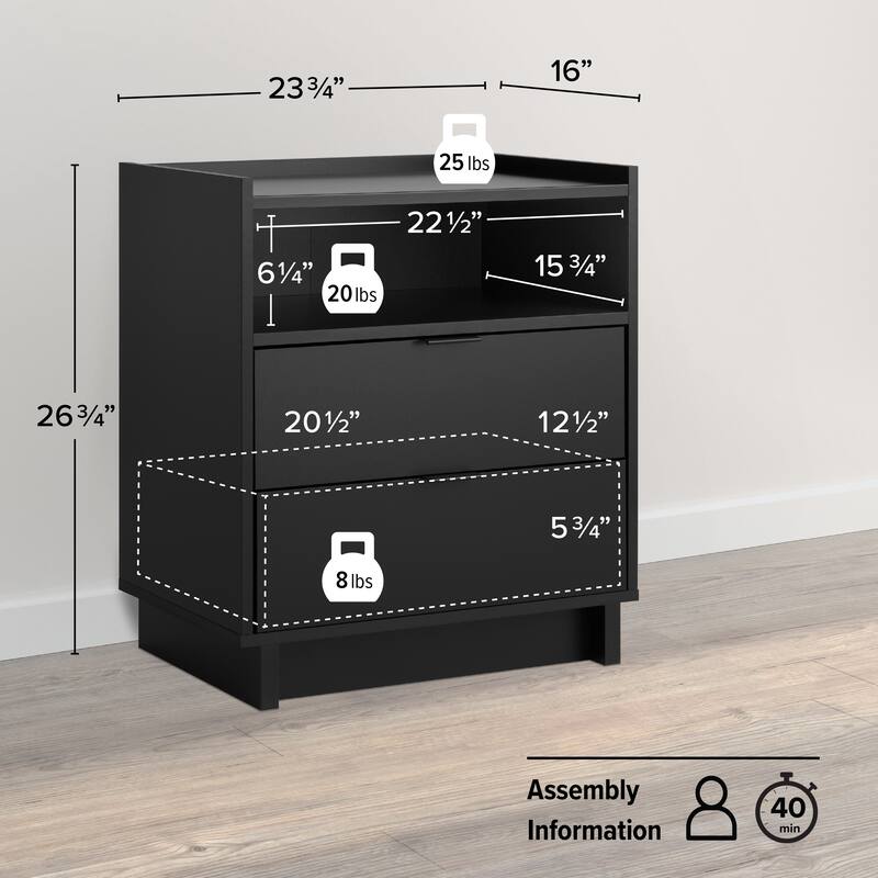 Prepac Simply Modern 2 Drawer 23.75" W Nightstand