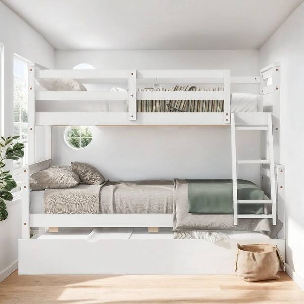 slide 2 of 13, Modern Twin over Full Bunk Bed with Twin Size Trundle for Guest Room, Kids Room,White White - Twin