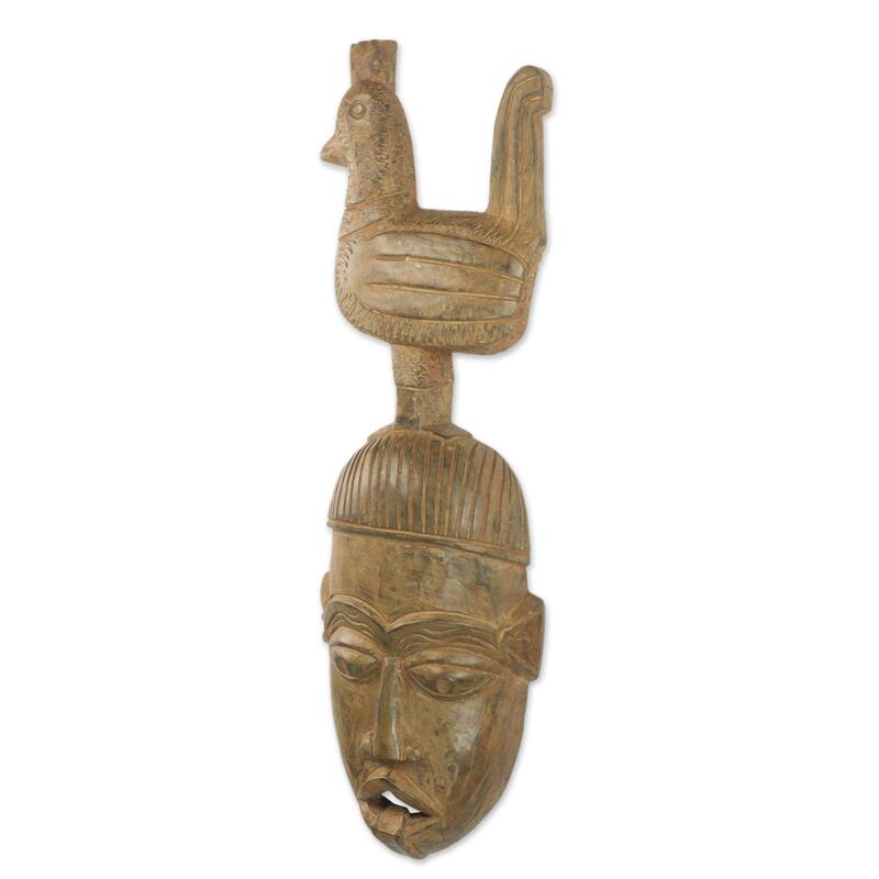 Novica Handmade Rooster Friend African Wood Mask