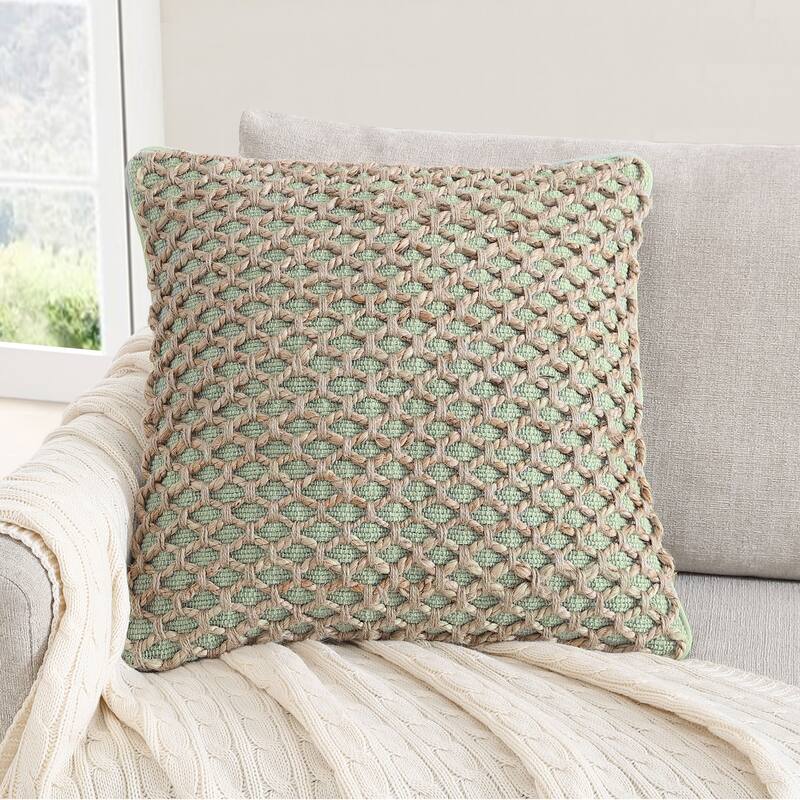 Boho Living Jada Braided Cotton/Jute Throw Pillows - Sage Green - 18x18