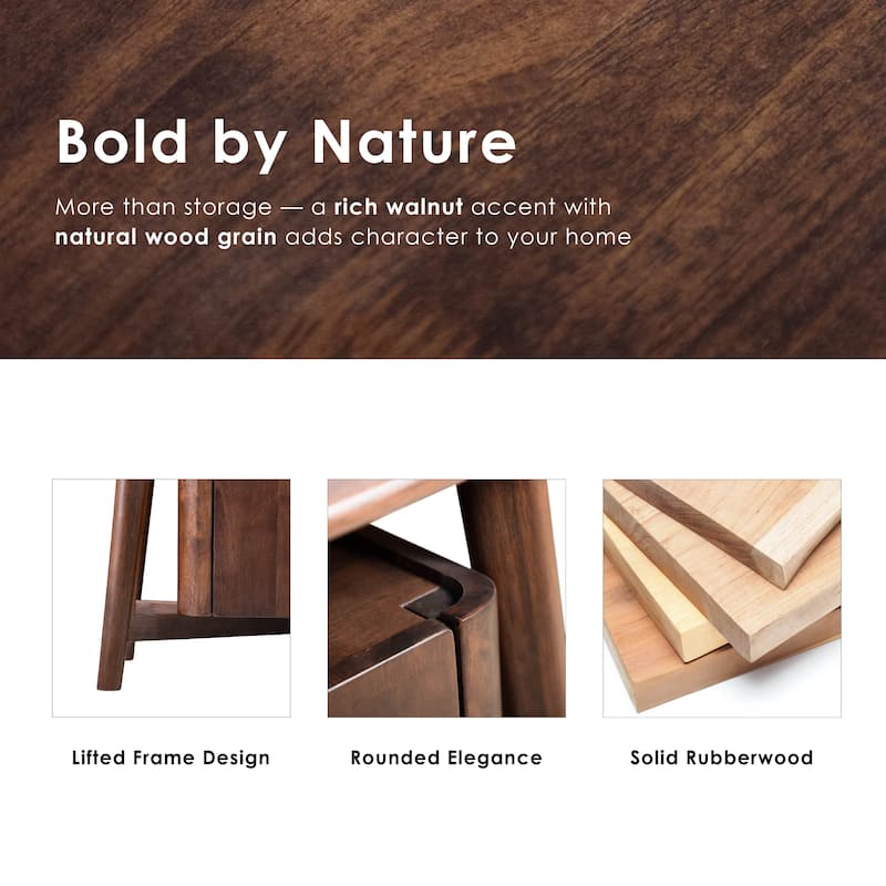 Furniture of America Abigail VI Mid-Century Modern Walnut Solid Wood Dining Server with Drawers and Shelves