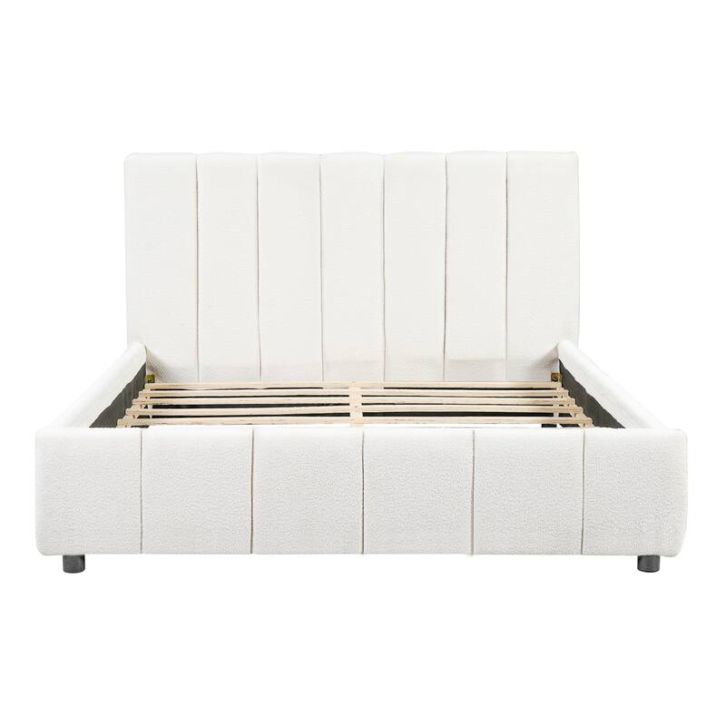 Christopher Knight Home - Modern Boucle Upholstered Platform Bed with Vertical Tufted Headboard