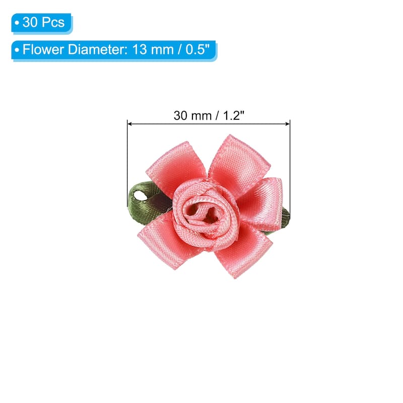 30Pcs Mini Satin Ribbon Roses Small Rosettes Fabric Flowers - Dusty Pink