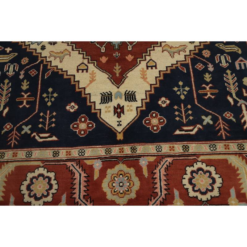 Hand Knotted Oriental 100% Wool Carpet Traditional Medallion Oranges & Rust Heriz (serapi) Area Rug - 8' 11'' X 6' 1''