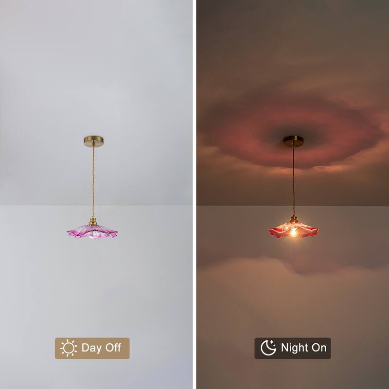 11" Flower-Shaped Red & White Gradient Glass Pendant Light Modern - Dia.11.02-in