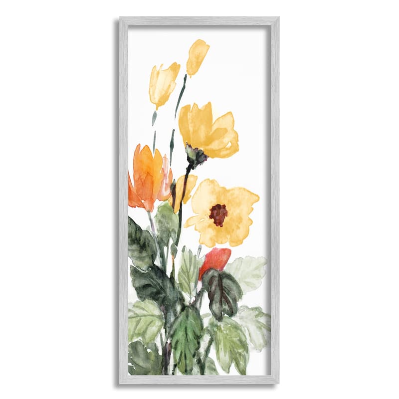 Stupell Yellow Abstract Poppies Framed Giclee Art Design by Lanie Loreth - 13 x 30 - Grey