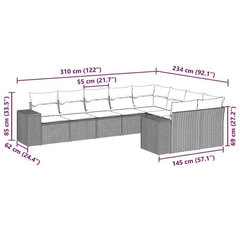 vidaXL Garden Sofa Set Black PE Rattan Large Modular Garden Sofa Set - 24.4 x 32.7 x 27.2