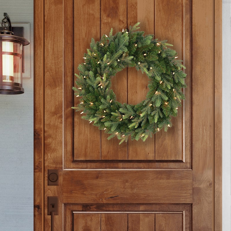 Puleo International 24" Pre-Lit Balsam Fir Wreath - Green