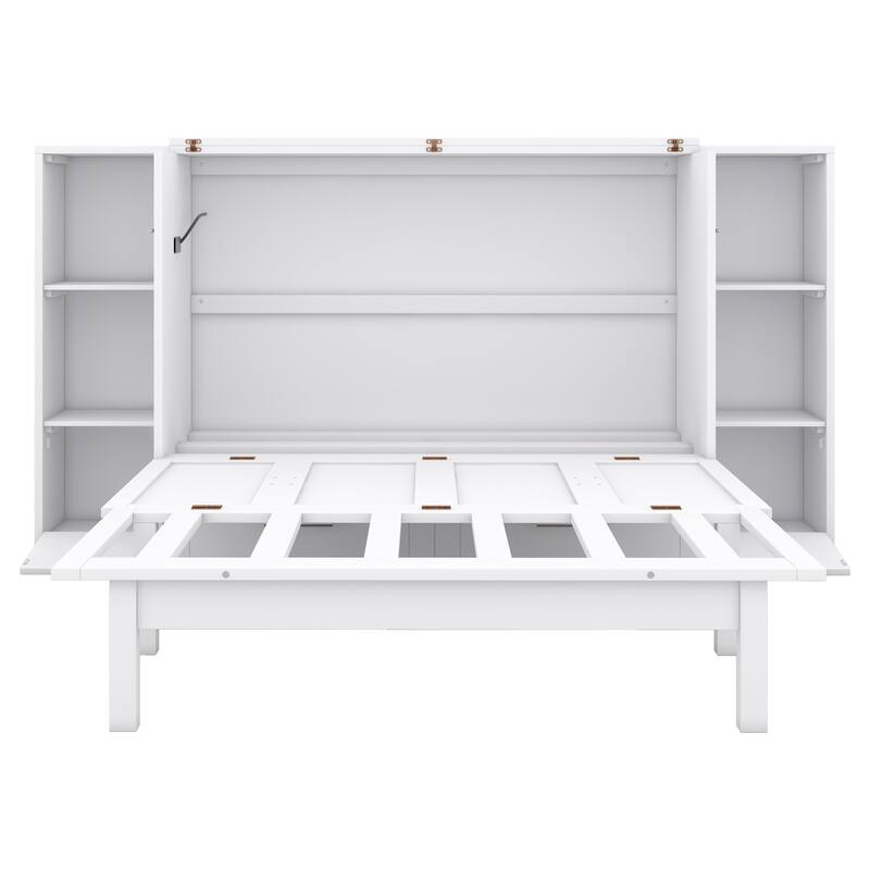 Full Size Murphy Bed with Shelves, Drawers, and LED Lighting