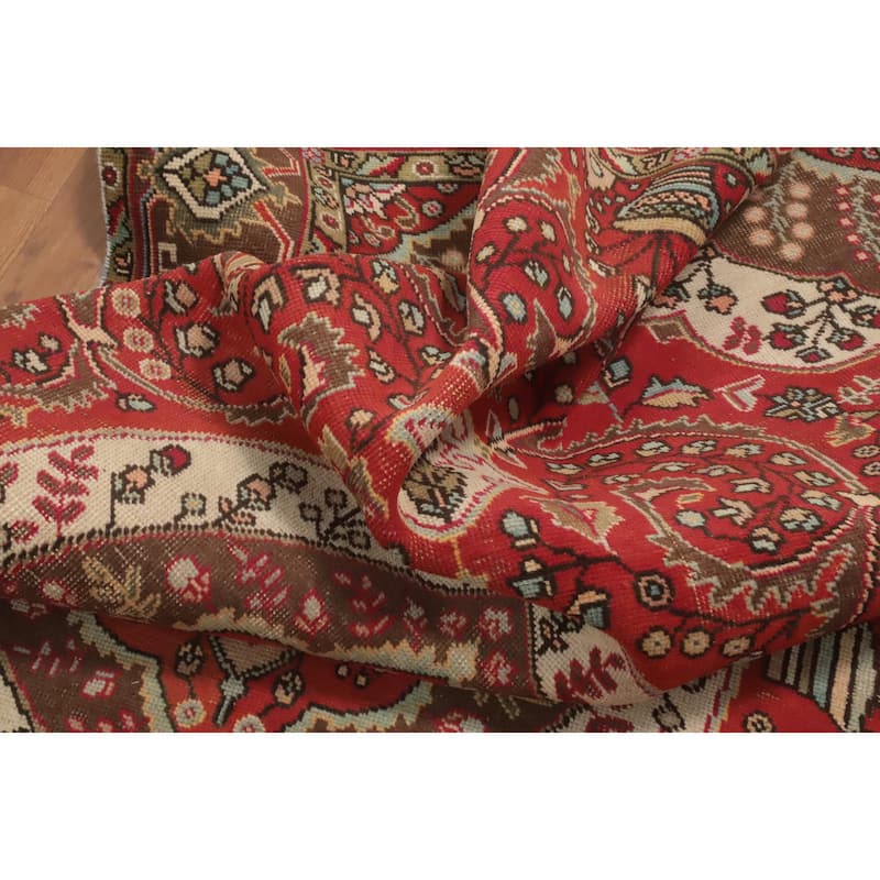 Hand Knotted Oriental 100% Wool Carpet Traditional Floral Oranges & Rust Tabriz Area Rug - 9' 1'' X 6' 4''