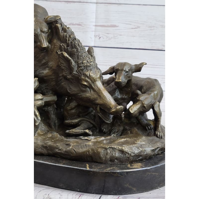 Handmade Vintage Lecourtier Wild Boar Dogs Bronze Sculpture Figurine Figure