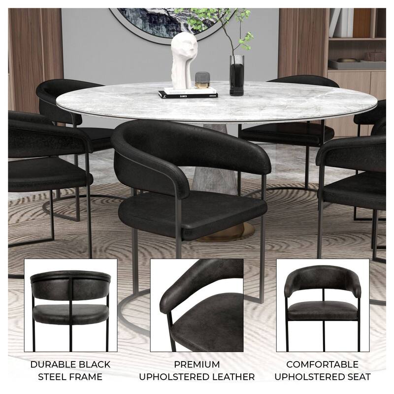 LeisureMod Set of 2 Aero Upholstered in Leather Dining Chair in Iron Accent Armchair in Polyester for Home & Kitchen
