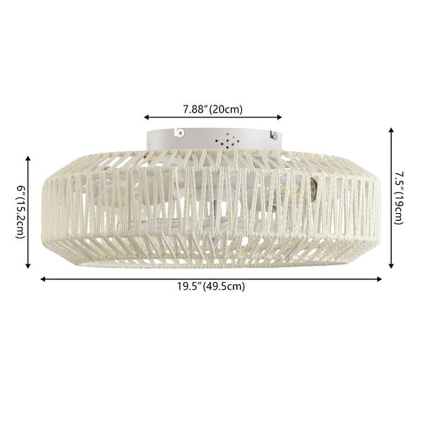 dimension image slide 0 of 4, Ceiling Fan, Remote-Controlled, Modern Bohemian, By JONATHAN Y - 7.5 H x 19.5 L x 19.5 W