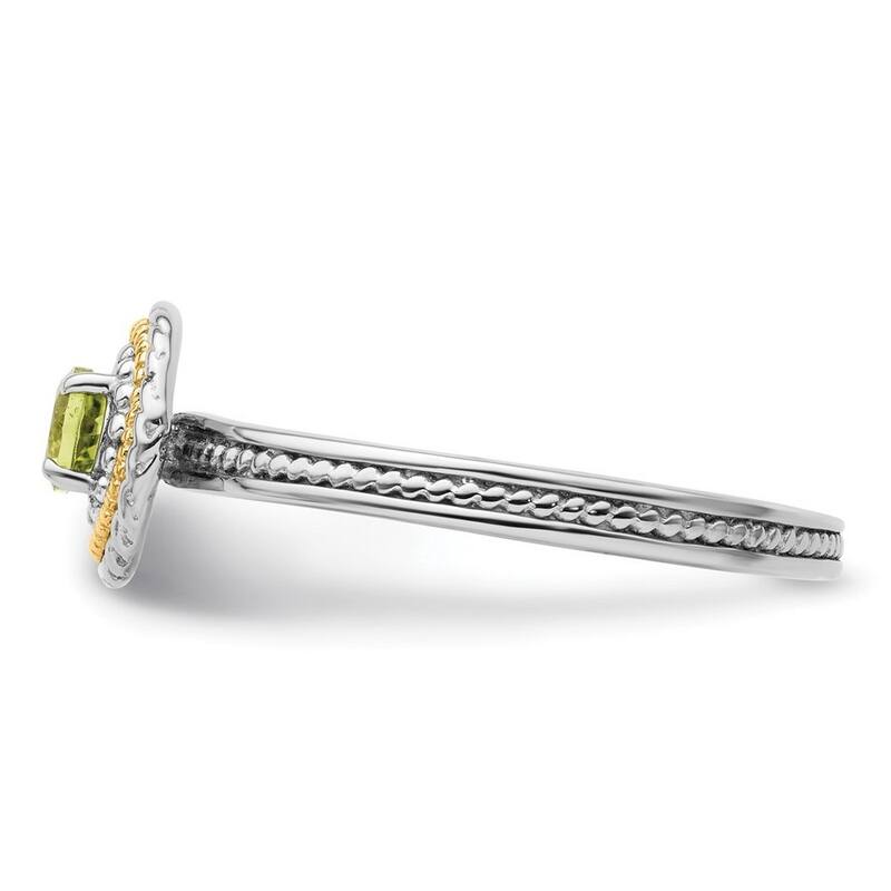 Curata 2.25mm 925 Sterling Silver Polished Prong set and 14k Stackable Expressions 925 Sterling Silver Peridot Ring