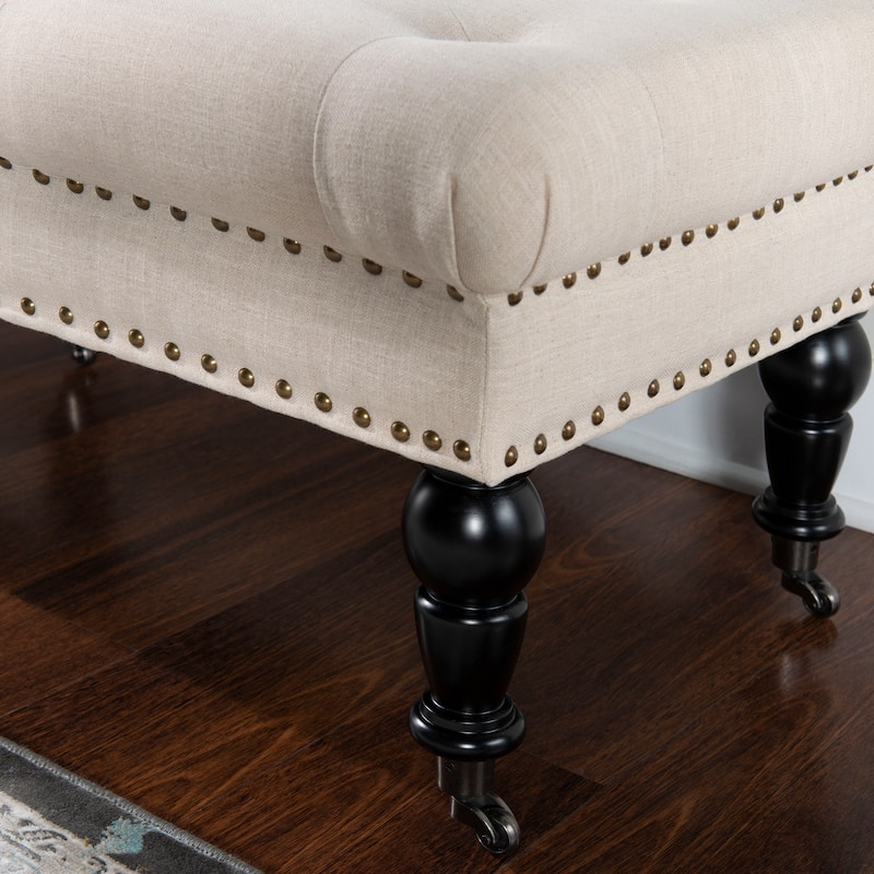 Linon Mendocino Natural Linen Tufted Entryway Bench