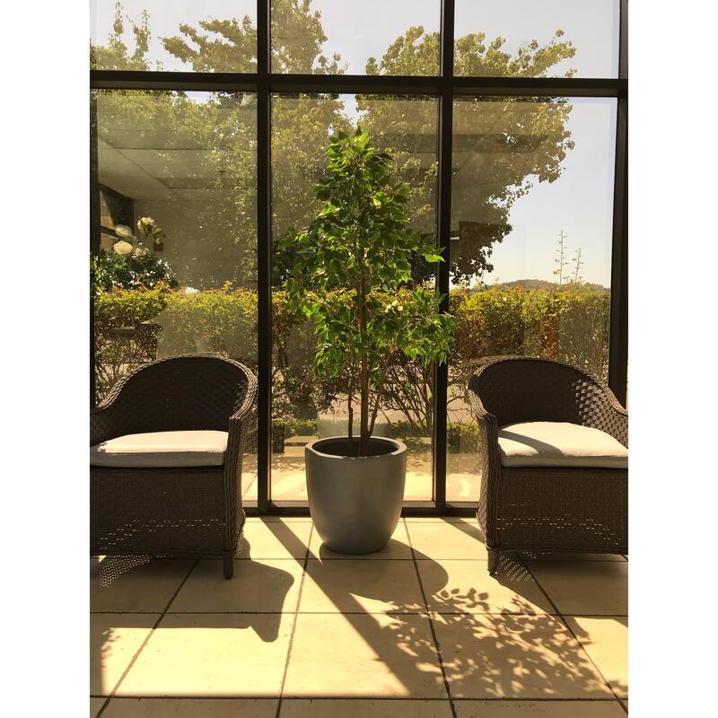 Kante 9 in. H Concrete and Fiberglass Round Bowl Planter, Outdoor Indoor Large Planters Pots with Drainage Hole