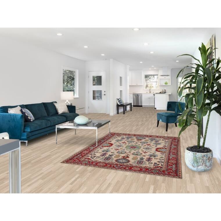 Geometric Kazak Area Rug Hand-Knotted Traditional Wool Carpet - 4'11" x 6'8"