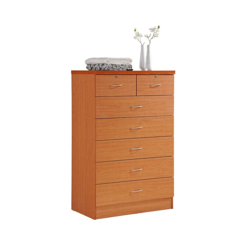 48" Cherry Red and Silver Rectangular 7-Drawer Chest with Locks