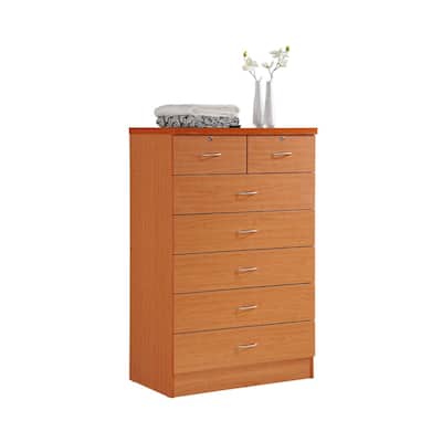 48" Cherry Red and Silver Rectangular 7-Drawer Chest with Locks