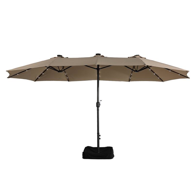 15ft Rectangular Patio Umbrella with Base and LED Lights