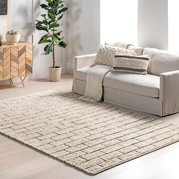 slide 2 of 9, Nuloom Ariana Brick Pattern Wool Blend Area Rug 4' x 6' - Ivory