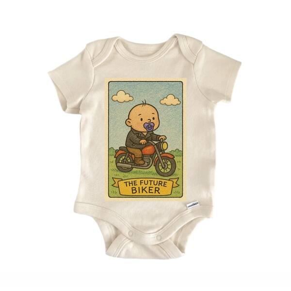 slide 2 of 6, Future Biker Motorcycle - Baby Bodysuit Blue - 0-3M