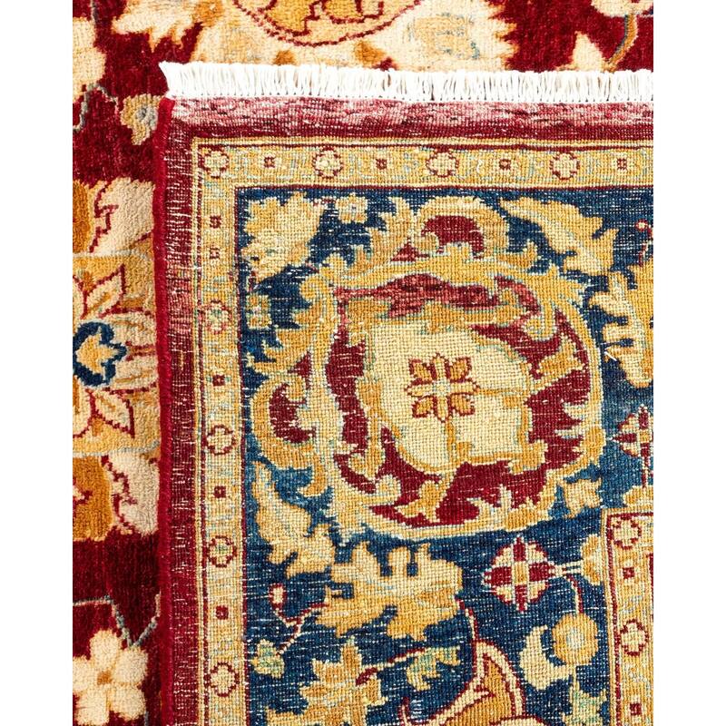 Overton Hand Knotted Wool Vintage Inspired Traditional Ottoman Red Area Rug - 6' 1" x 9' 2"
