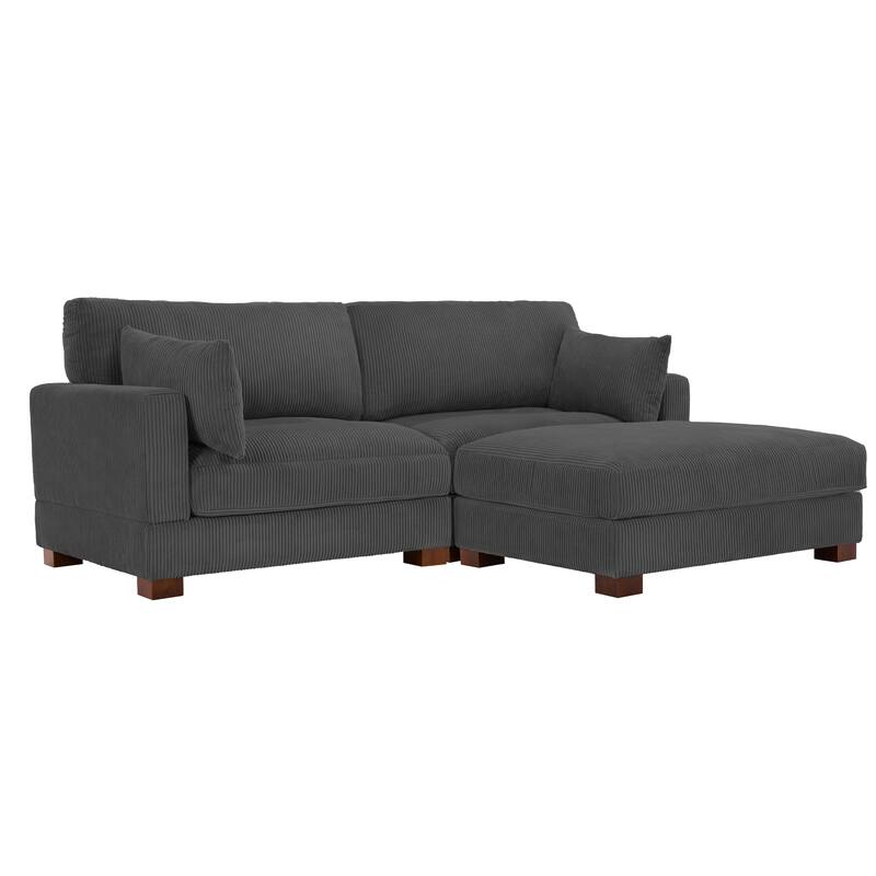 85in.W Corduroy Modular 3-Piece L-Shaped Sectional Sofa with Ottoman