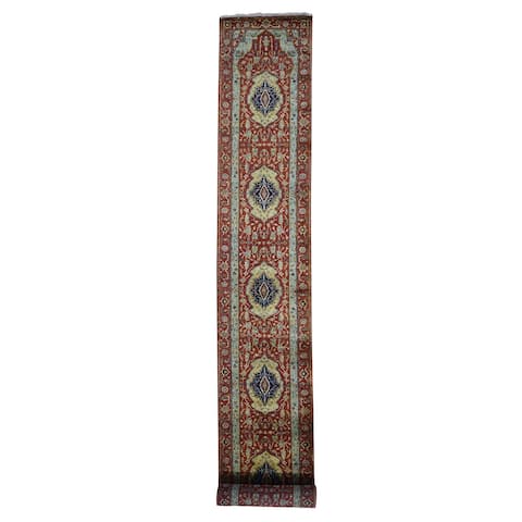 Hand Knotted Red Heriz with Wool Oriental Rug (2'7" x 17'7") - 2'7" x 17'7"