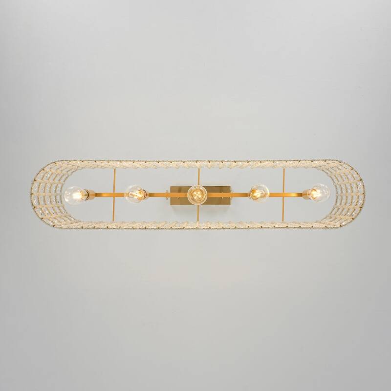 Glam 5-Light Shine Crystal Oval Cage Island Pendant Chandelier 41.7in