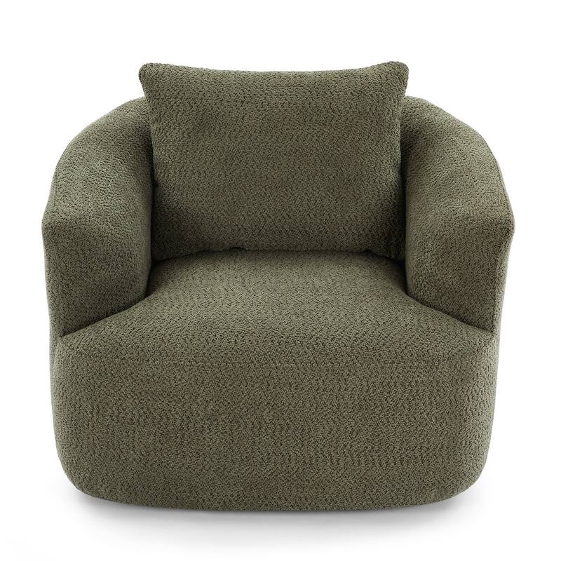 360° Swivel Chair, 38.2" Accent Chair Sofa, Upholstered Swivel Barrel Sofa Chair with a Throw Pillow for Living Room, Bedroom