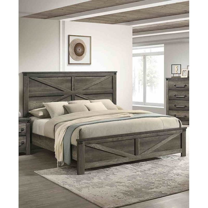 Rustic Farmhouse Style Rustic Gray Finish 1PC Bed