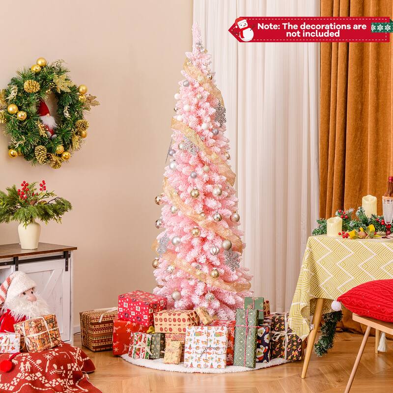 Gymax 5/7/8/6 FT Artificial Pink Christmas Tree w/ 328/635/1000/460