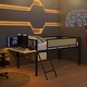 preview thumbnail 1 of 16, Single Metal Loft Bed with Rectangular Desk, LED lights, LED Loft Bed Frame Double Bed with Storage Shelves Black