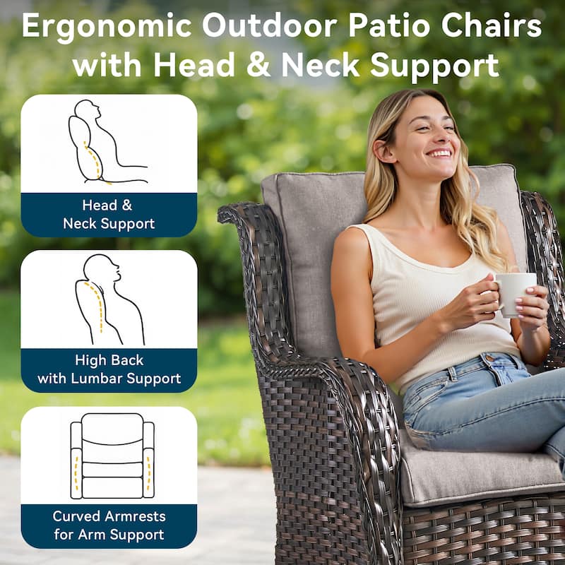 Pocassy Outdoor Patio Chairs Ottoman Table with 4 Inch Cushion